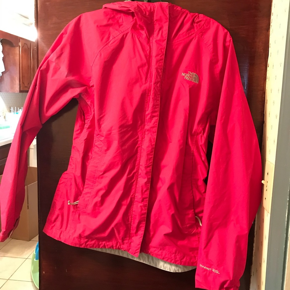 Pink North Face rain jacket